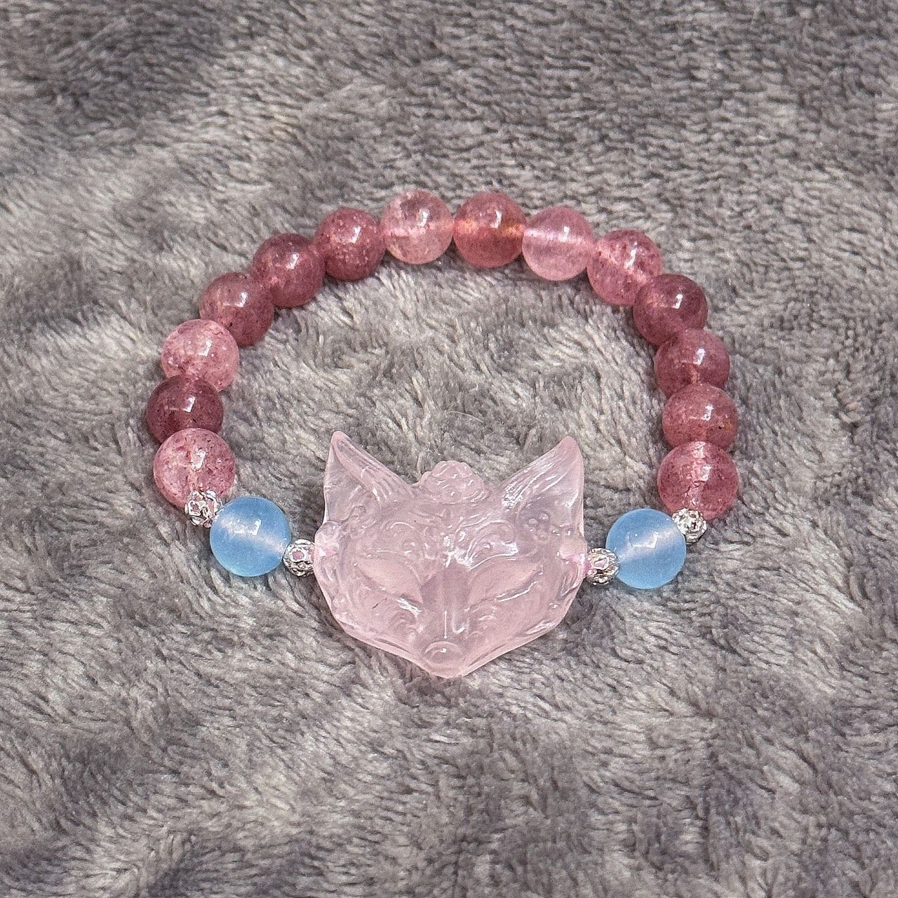 九尾狐 面具 粉水晶 海藍寶 草莓晶