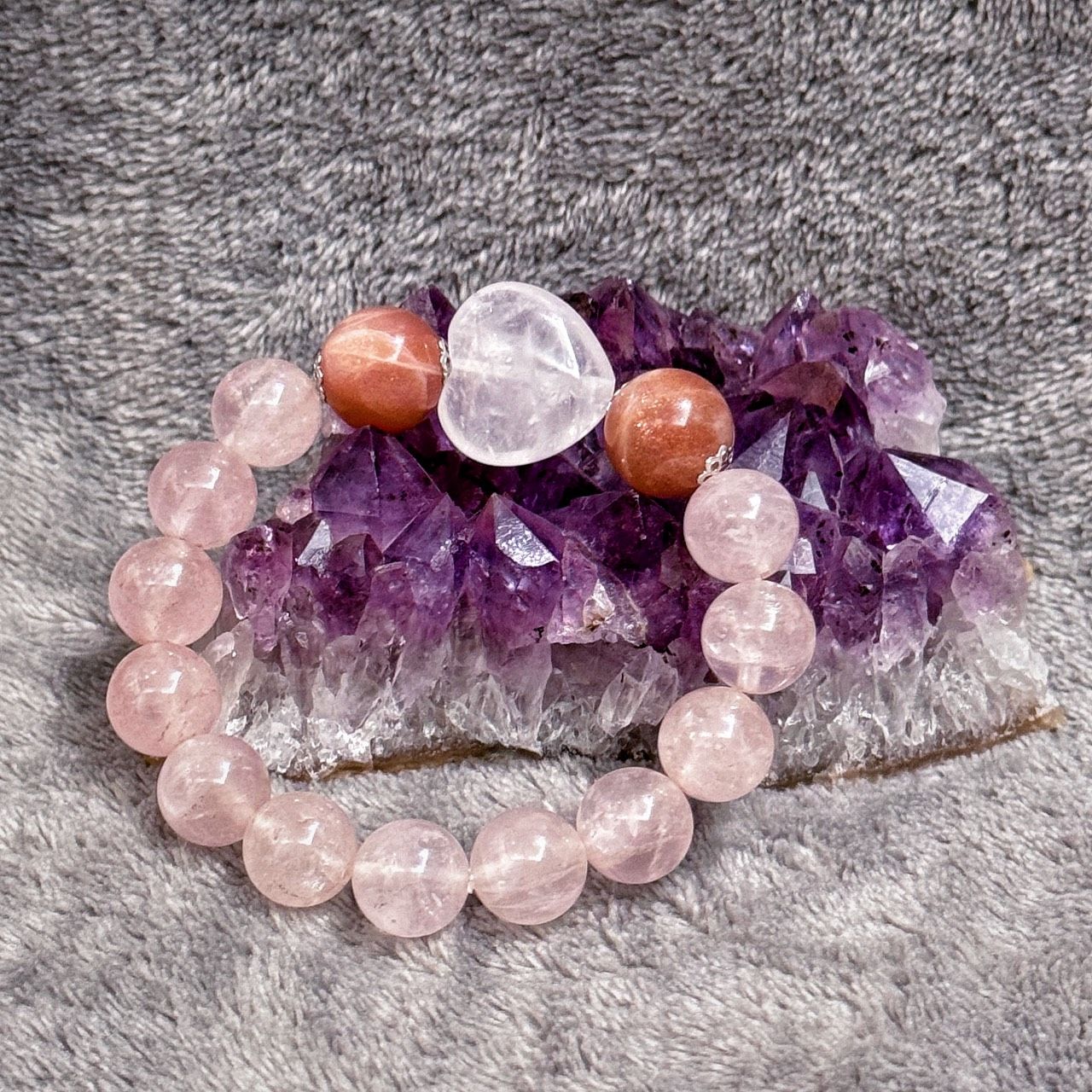 太陽之心 粉水晶 太陽石 白水晶 手串 手鍊