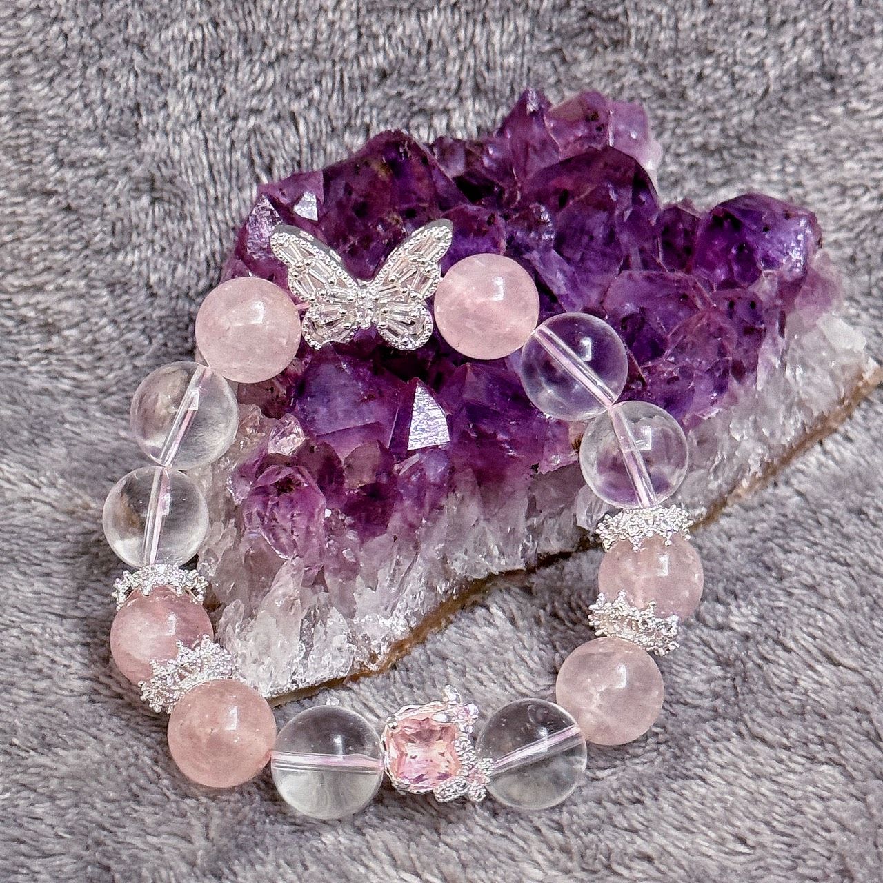 粉蝶翩翩 粉水晶手鍊 手串 水晶