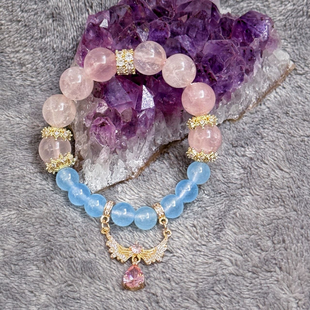 海藍天使 海藍寶 粉水晶 手鍊 水晶手串
