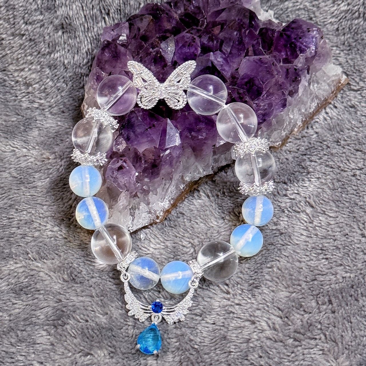 蝴蝶天仙 蛋白石 手鍊 水晶手串 白水晶