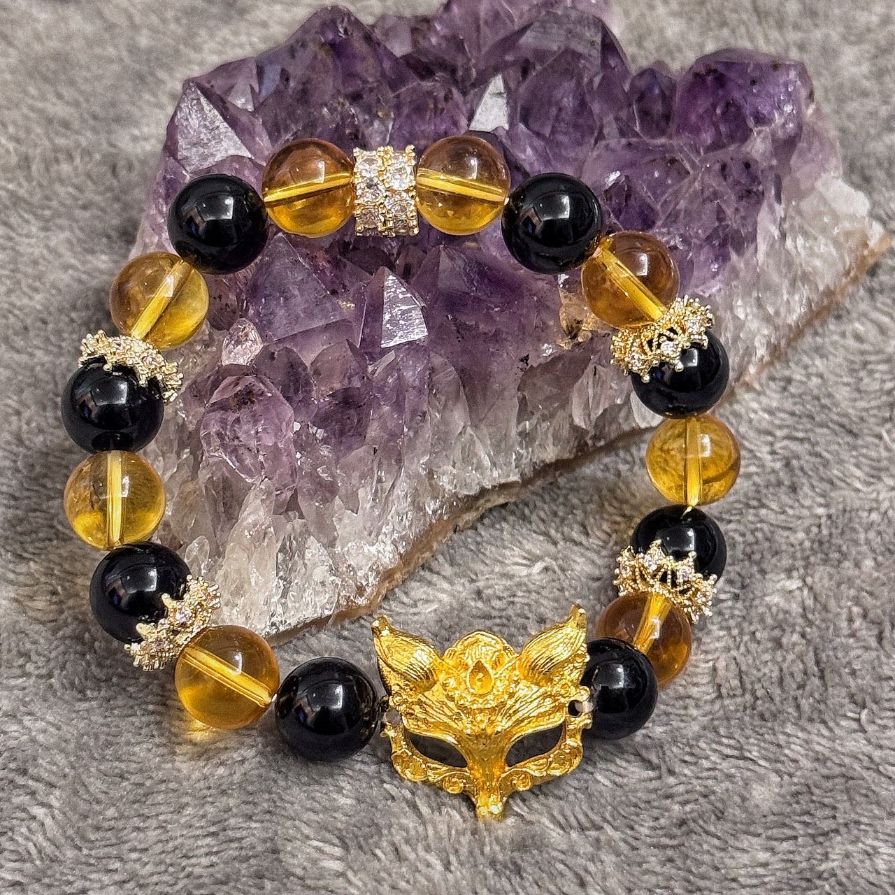 黃水晶 黑曜石 九尾狐 招財水晶 水晶 手串