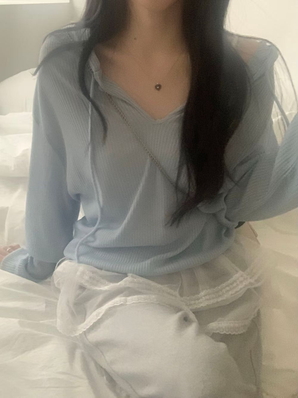 慵懶半透甜美連帽上衣