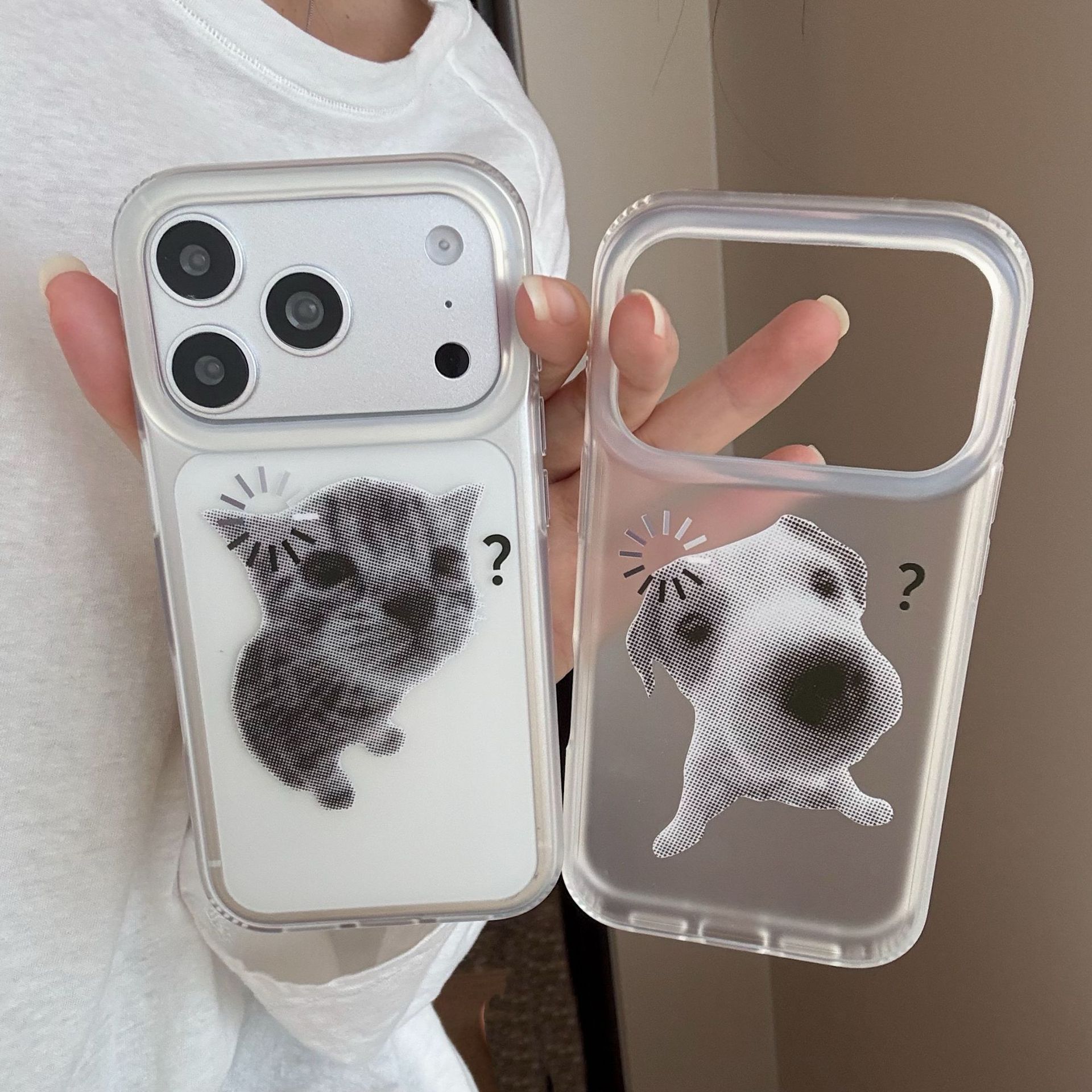11 p.m.| 趣味搞怪當機問號貓咪小狗 低像素插圖 磨砂情侶iPhone手機殼（15-17）