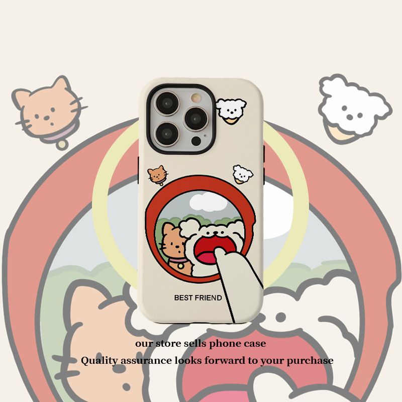 11 p.m.| 可愛反光鏡小狗線條小狗二合一磁吸支架iPhone手機殼（11-17，plus/16e/17e/air）