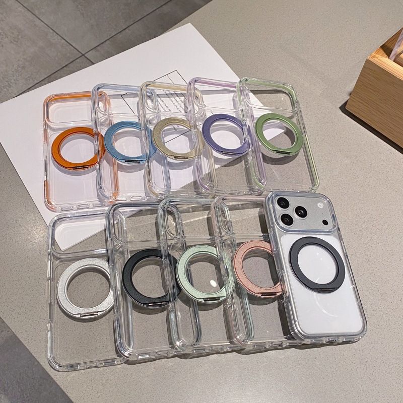 11 p.m.| 10色極簡質感 高透壓克力純色邊框 360度支架 加厚防摔iPhone手機殼（14-18）