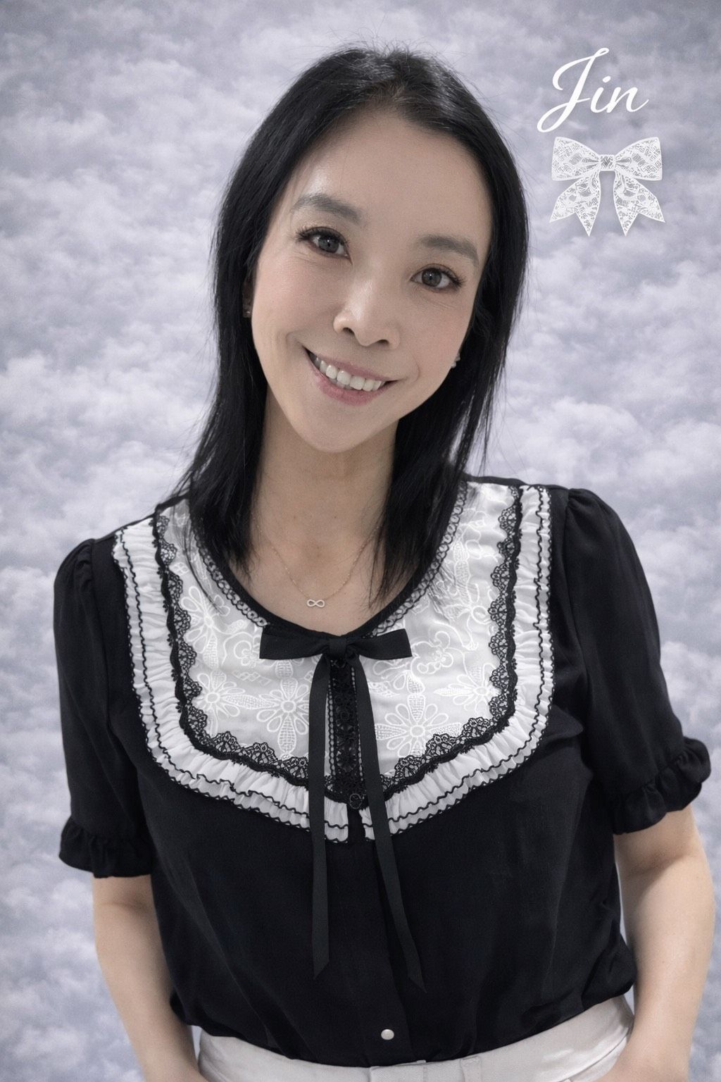 正韓秀氣黑白相拼雪紡上衣