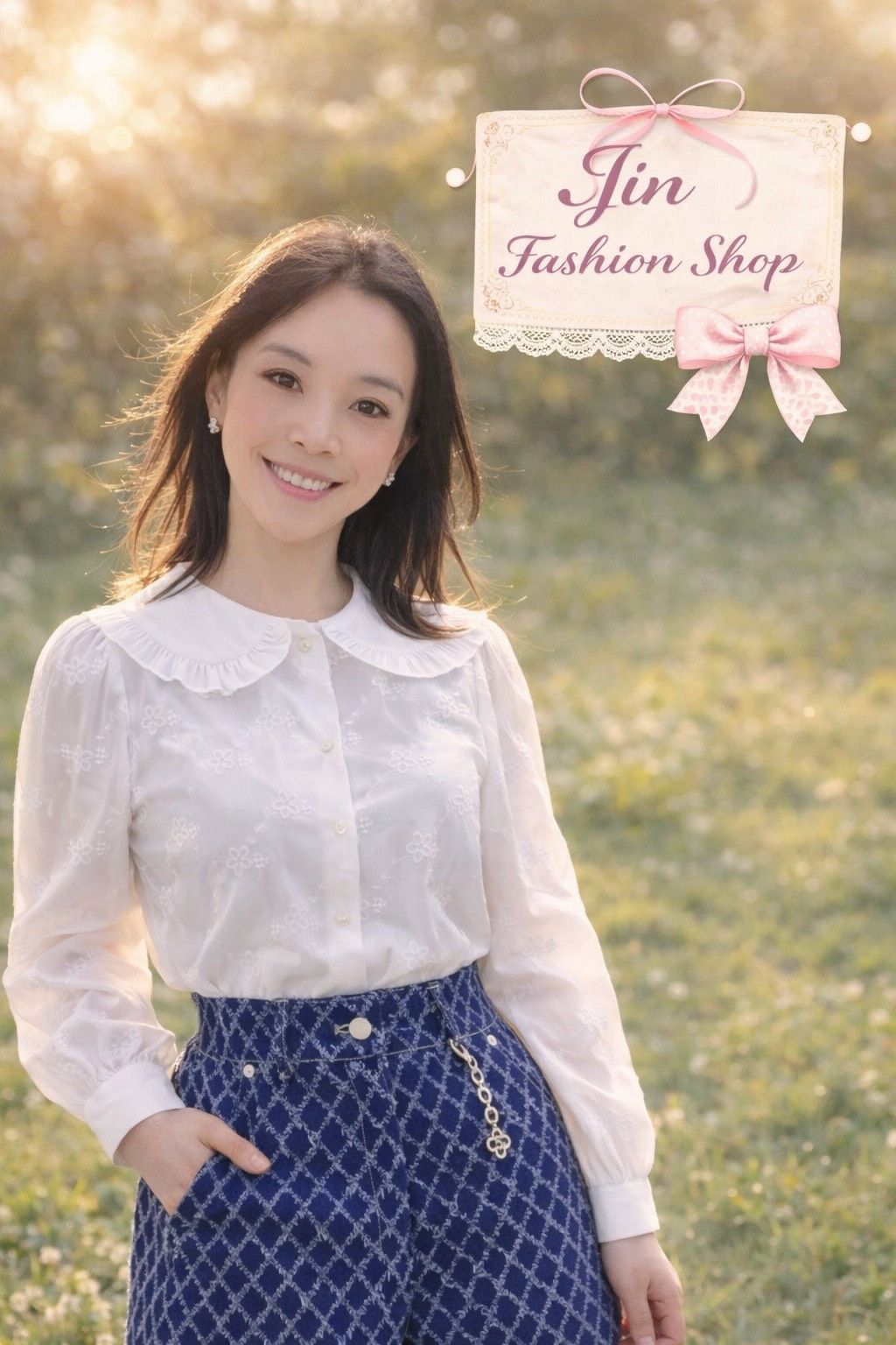 高質感正韓白色小花襯衫