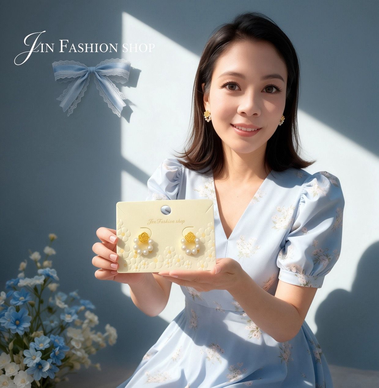 宜蓁手工耳環（小珍珠山茶花秀氣款）
