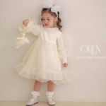 韓國童裝｜Oren氣質蕾絲洋裝（cream色）  📏 尺寸  L （5~6y） 100-110cm