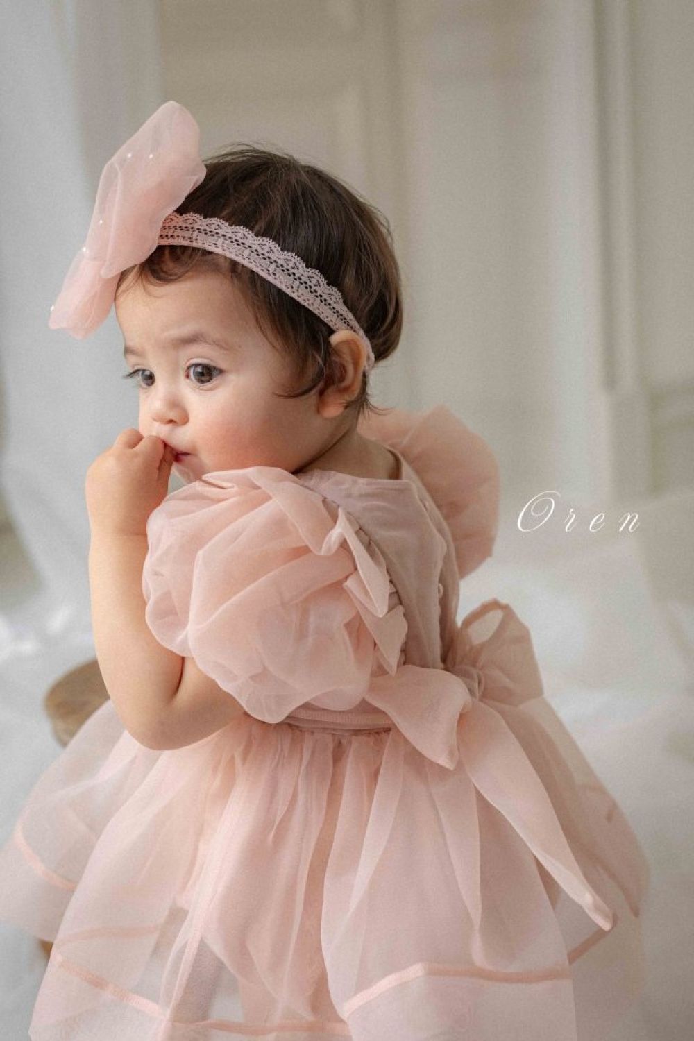 韓國童裝｜Oren法式歐根紗洋裝（寶寶連身衣）📏 尺寸  S-M Pink