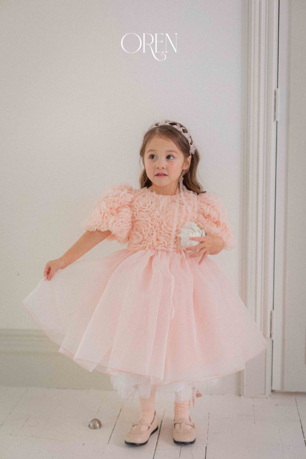 韓國童裝｜Oren Blossom 玫瑰蕾絲洋裝📏 尺寸  S-M-L-XL Pink