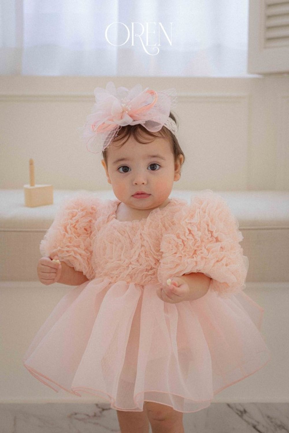 韓國童裝｜Oren Blossom 玫瑰蕾絲洋裝（寶寶連身衣）📏 尺寸  S-M Pink