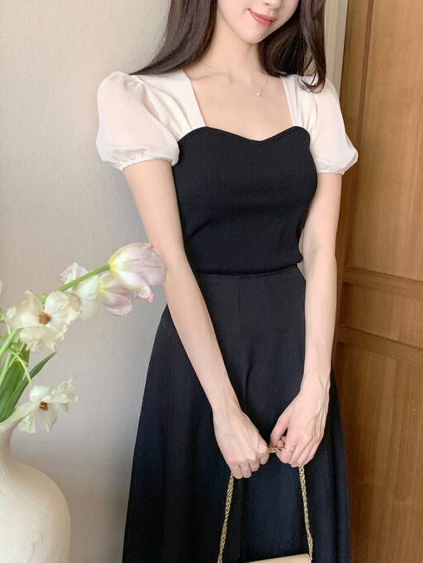 預購｜𝑩𝑹𝑷 法式方領雪紡澎袖針織上衣