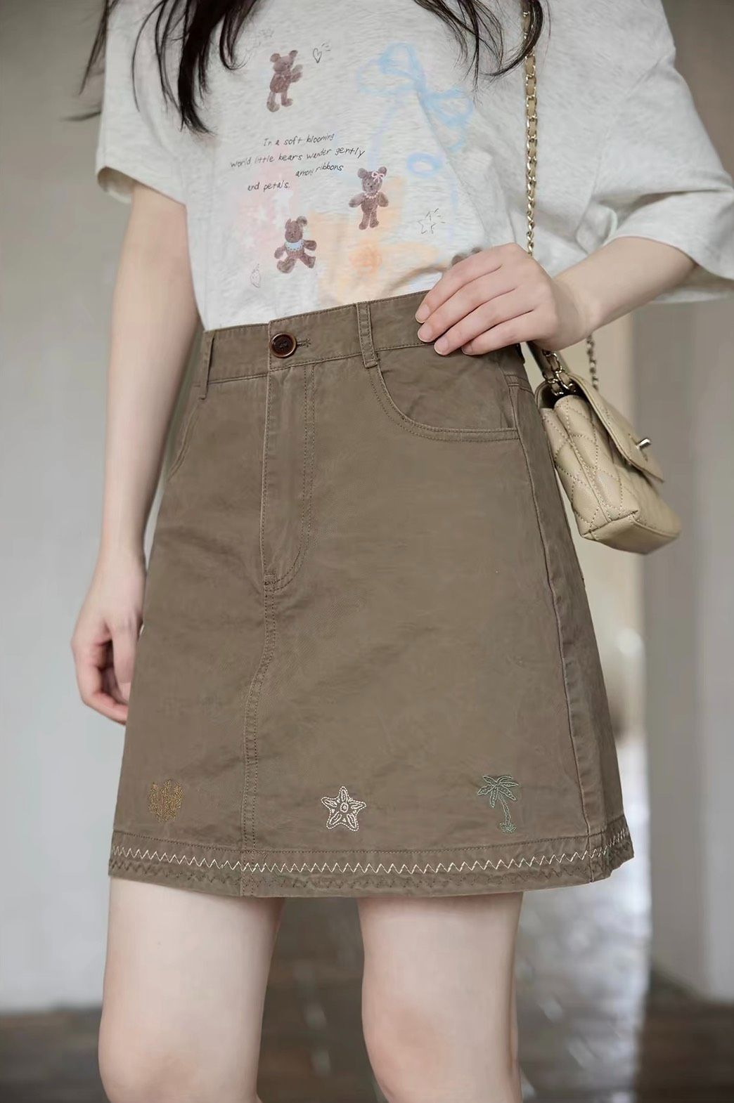 下擺海星珊瑚刺繡梯形短褲裙