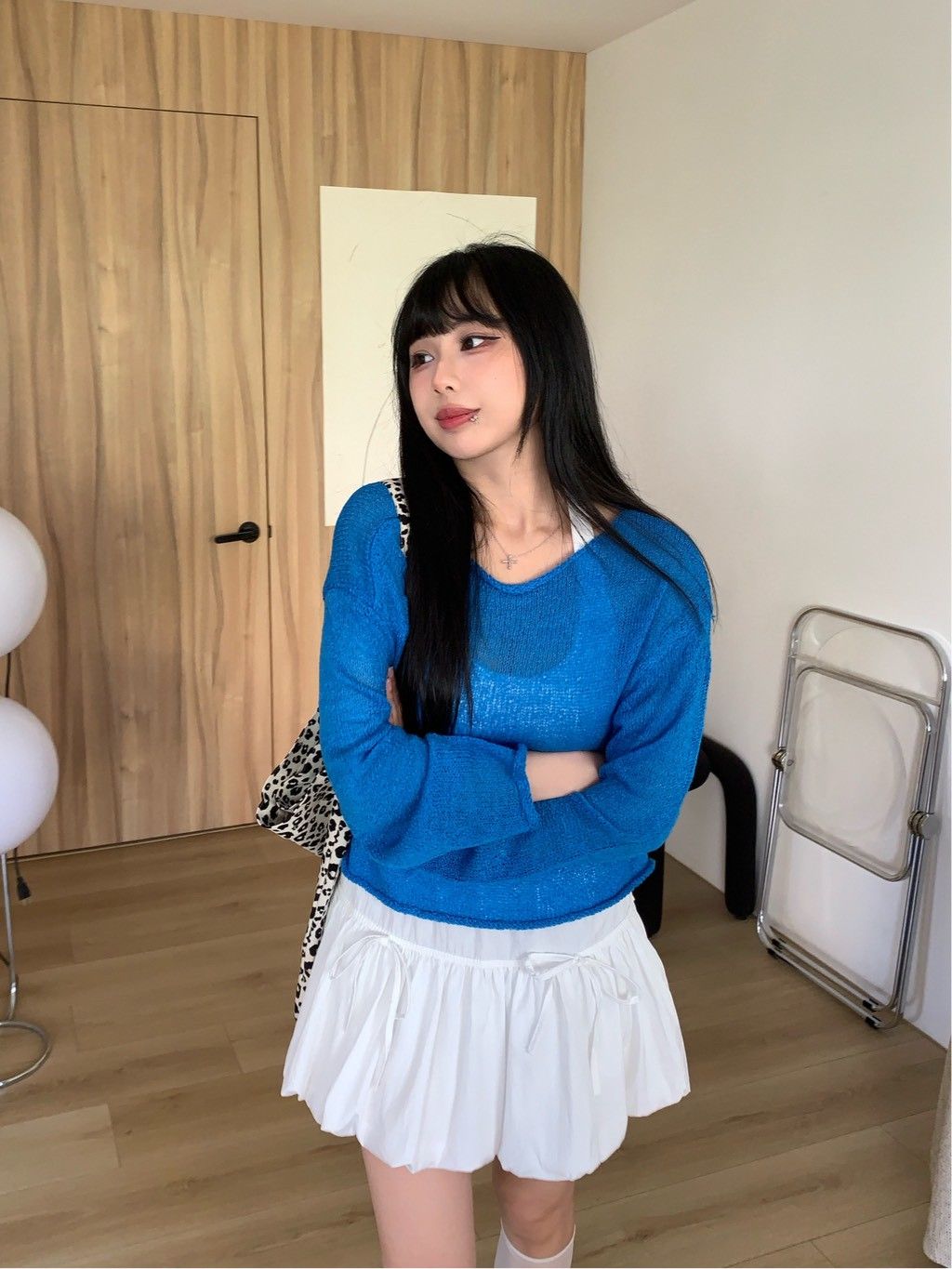 Velpro 現貨｜韓系氛圍💙捲邊薄針織上衣