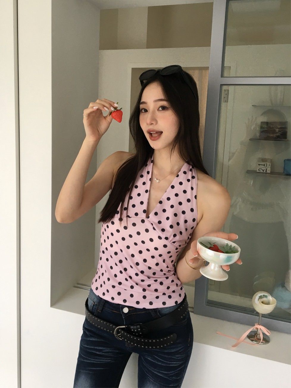 Velpro 現貨｜赫本風點點V領美背掛脖吊帶