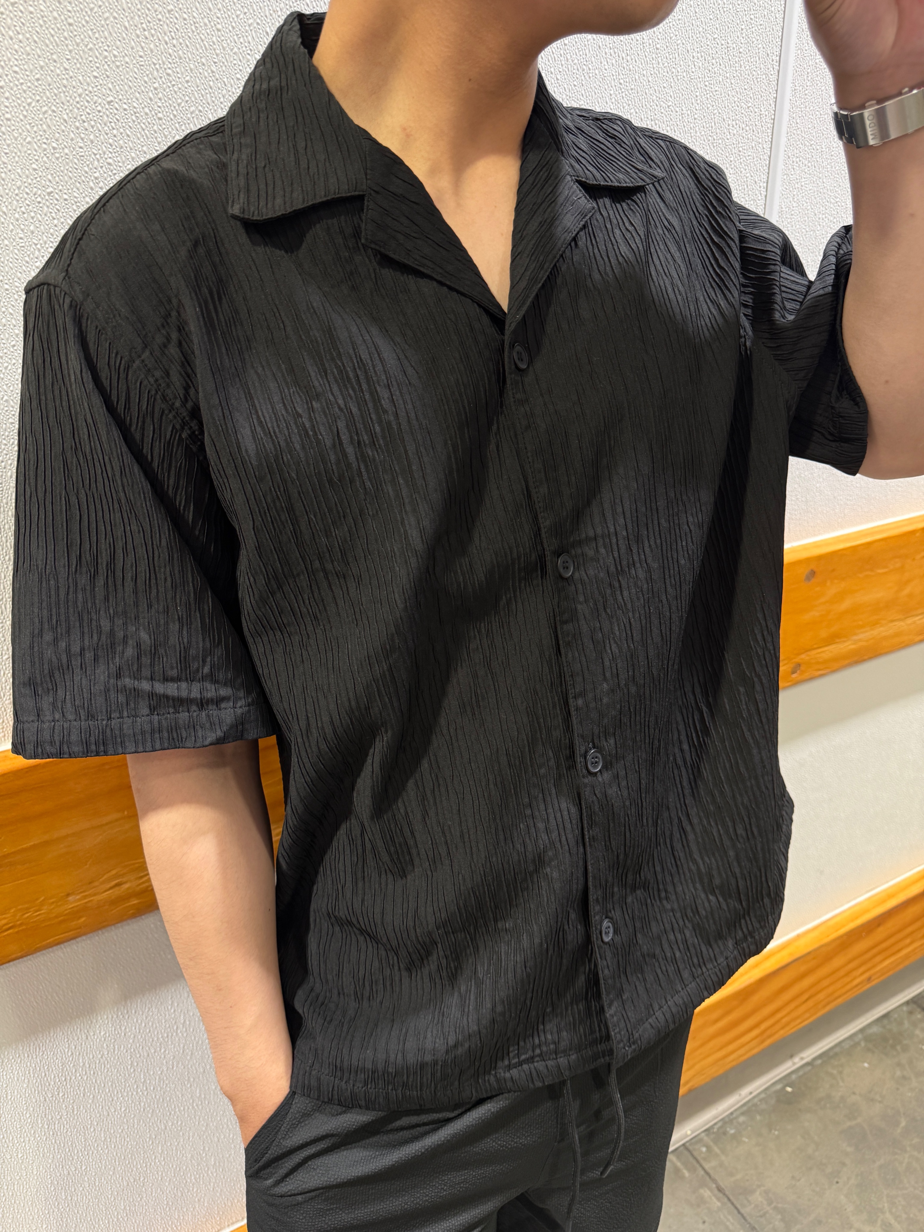 霧紋輕垂開領休閒套裝