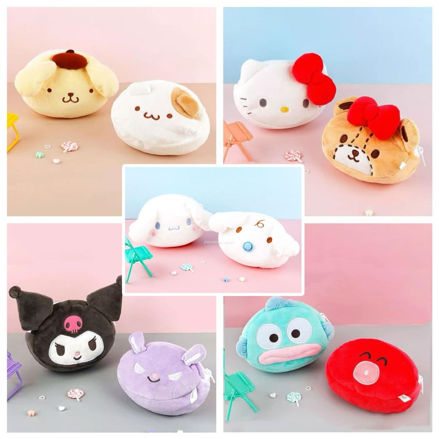 韓國三麗鷗 酷洛米 大耳狗 人魚漢頓 布丁狗 凱蒂貓Hello Kitty 雙面 絨毛零錢包 小物包 收納包