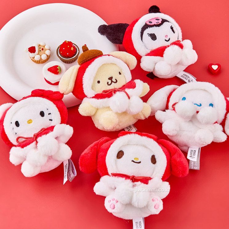 韓國三麗鷗 大耳狗 布丁狗 美樂蒂 酷洛米 hello kitty 凱蒂貓 聖誕斗篷 娃娃 吊飾 鑰匙圈 8公分高
