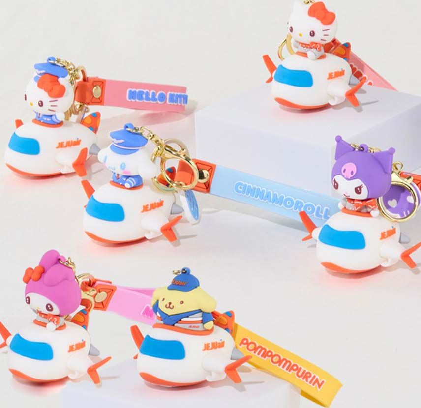 韓國三麗鷗x濟州航空 美樂蒂 酷洛米 大耳狗 布丁狗 凱蒂貓Hello Kitty 飛機造型吊飾 鑰匙圈 5公分高