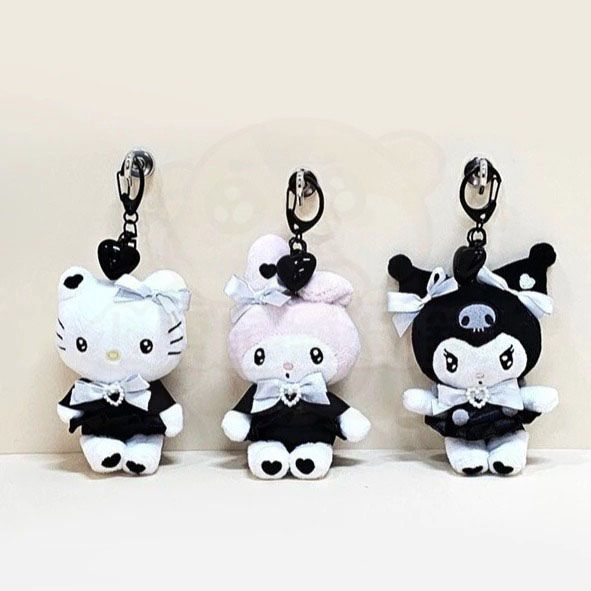 韓國三麗鷗 美樂蒂 酷洛米 KUROMI 凱蒂貓 Hello Kitty 黑色愛心蝴蝶結 娃娃 玩偶吊飾 鑰匙圈