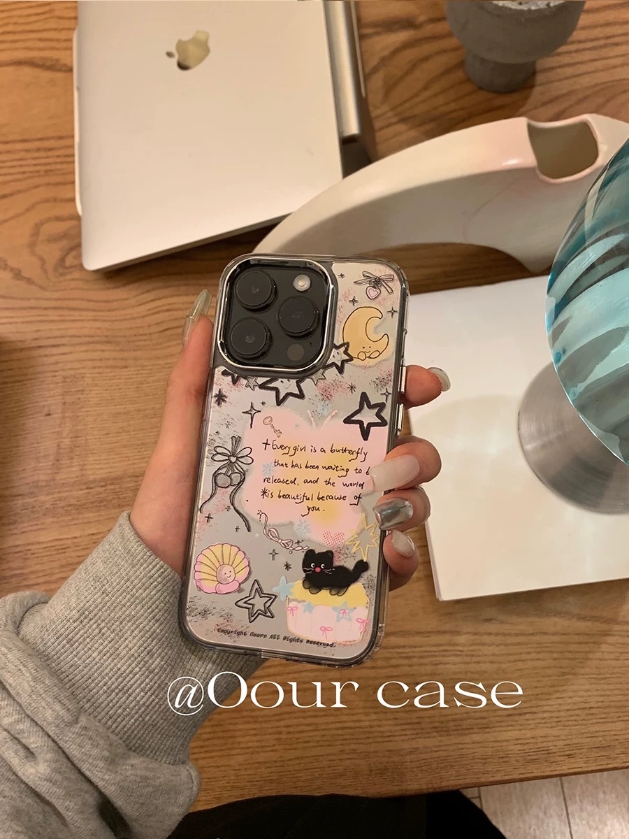 New🍀 蝴蝶貓咪鏡面手機殼