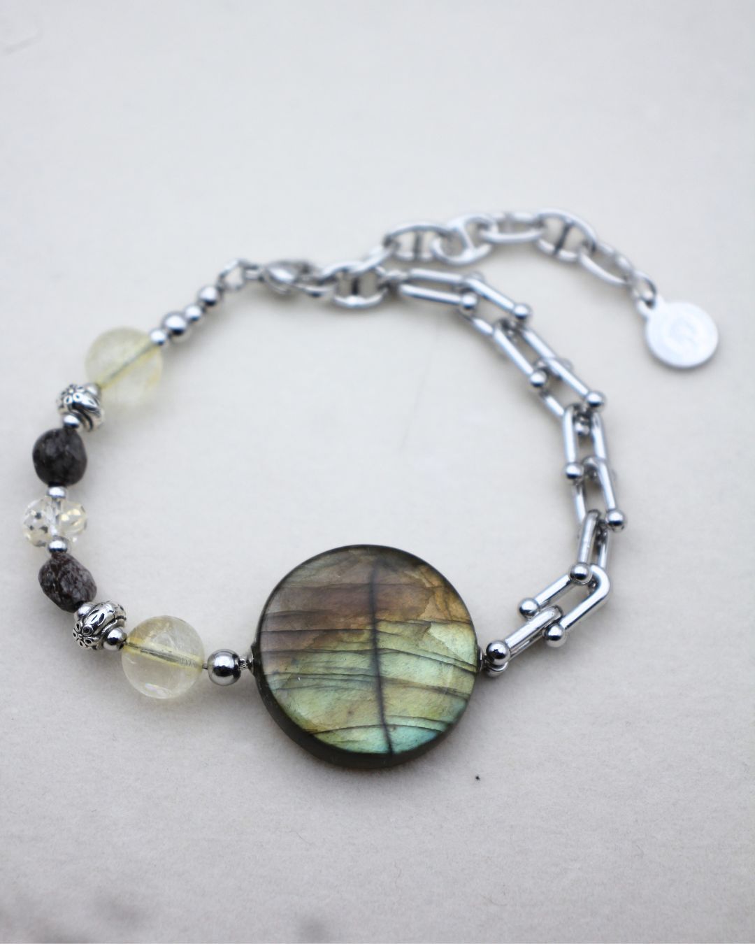 拉長石 I｜馬達加斯加拉長石×黃水晶｜天然水晶手鍊 招財能量石 手作設計款｜招財好運