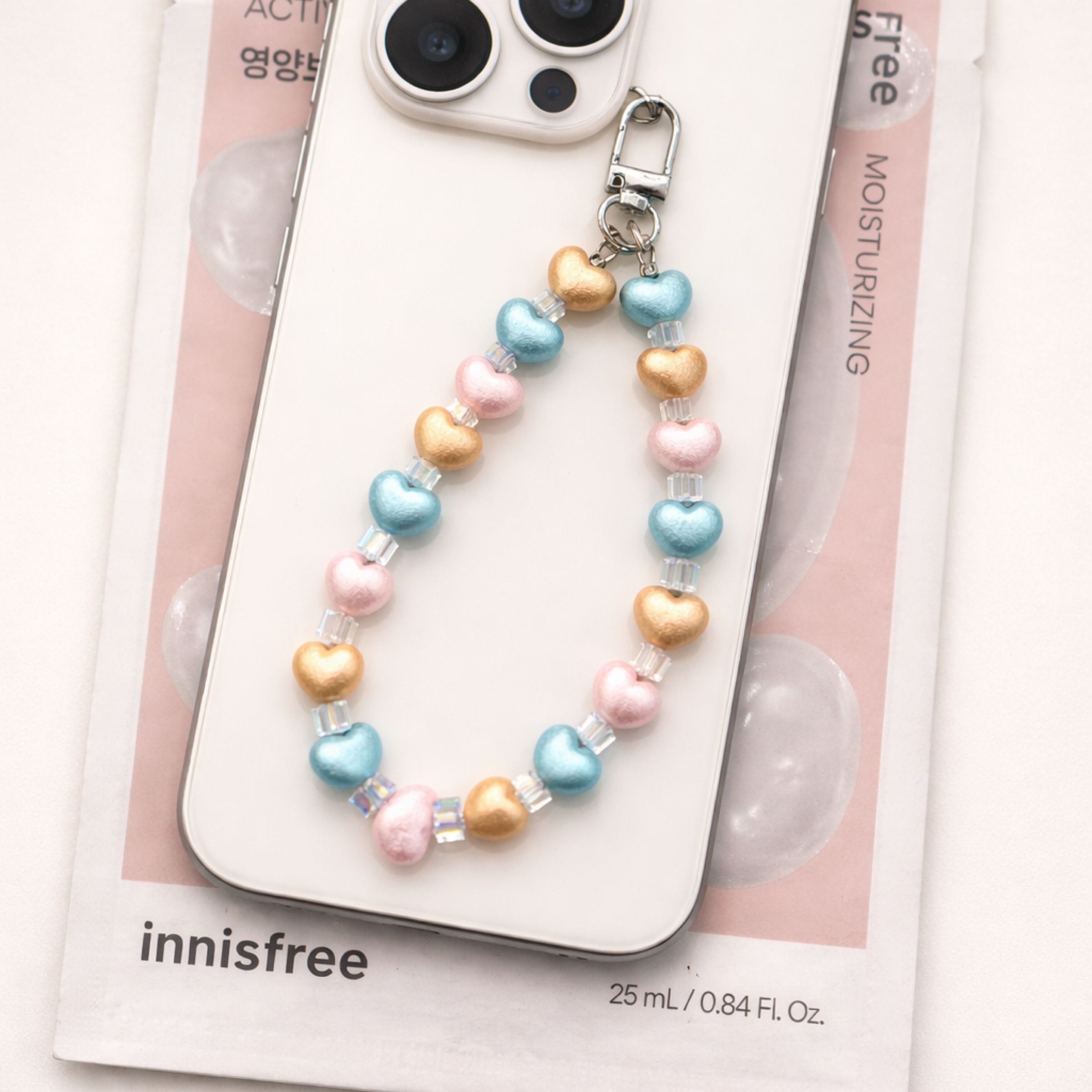 寧寧手作｜愛心手機鍊 霧面愛心珠 水晶串珠 手作吊飾 手機掛繩 包包吊飾 甜美百搭款
