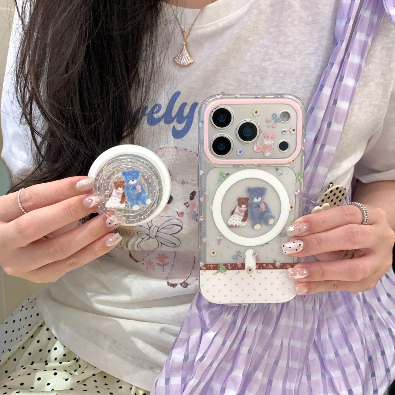 韓風碎花小熊手機殼