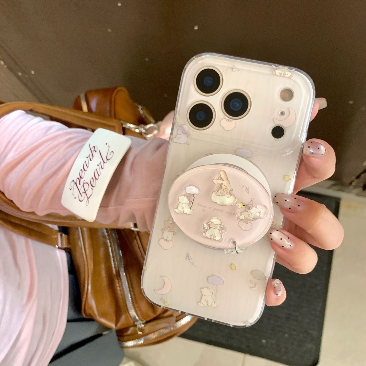 粉色小動物印花手機殼