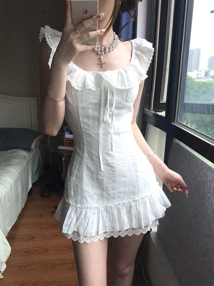 ꒰夏日甜美荷葉邊蕾絲連身裙꒱♡兩色