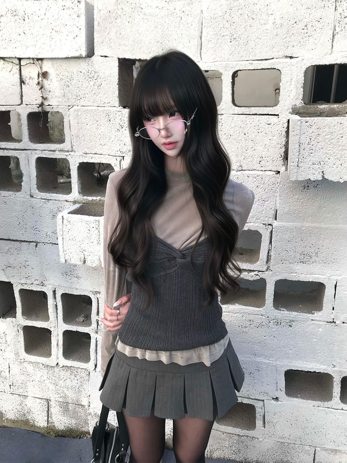 ꒰韓系古早感蝴蝶結疊穿套裝꒱♡