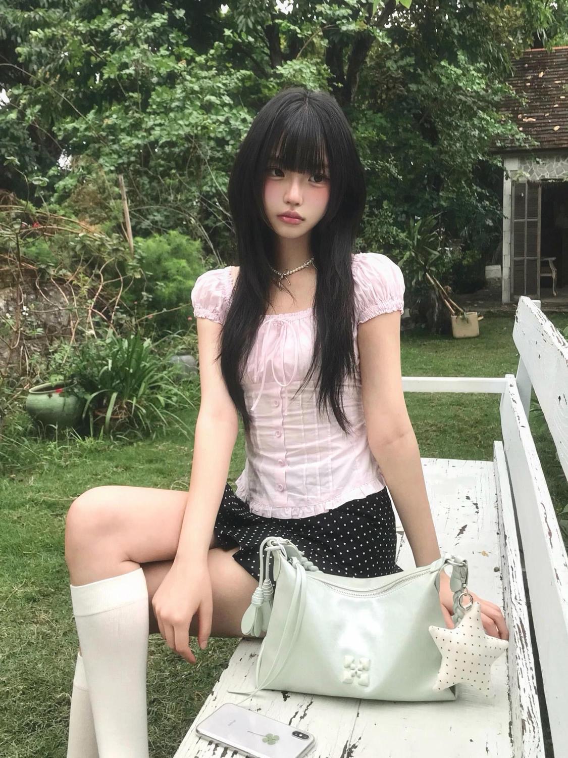 ꒰韓系甜美粉嫩嫩收腰波點套裝꒱♡