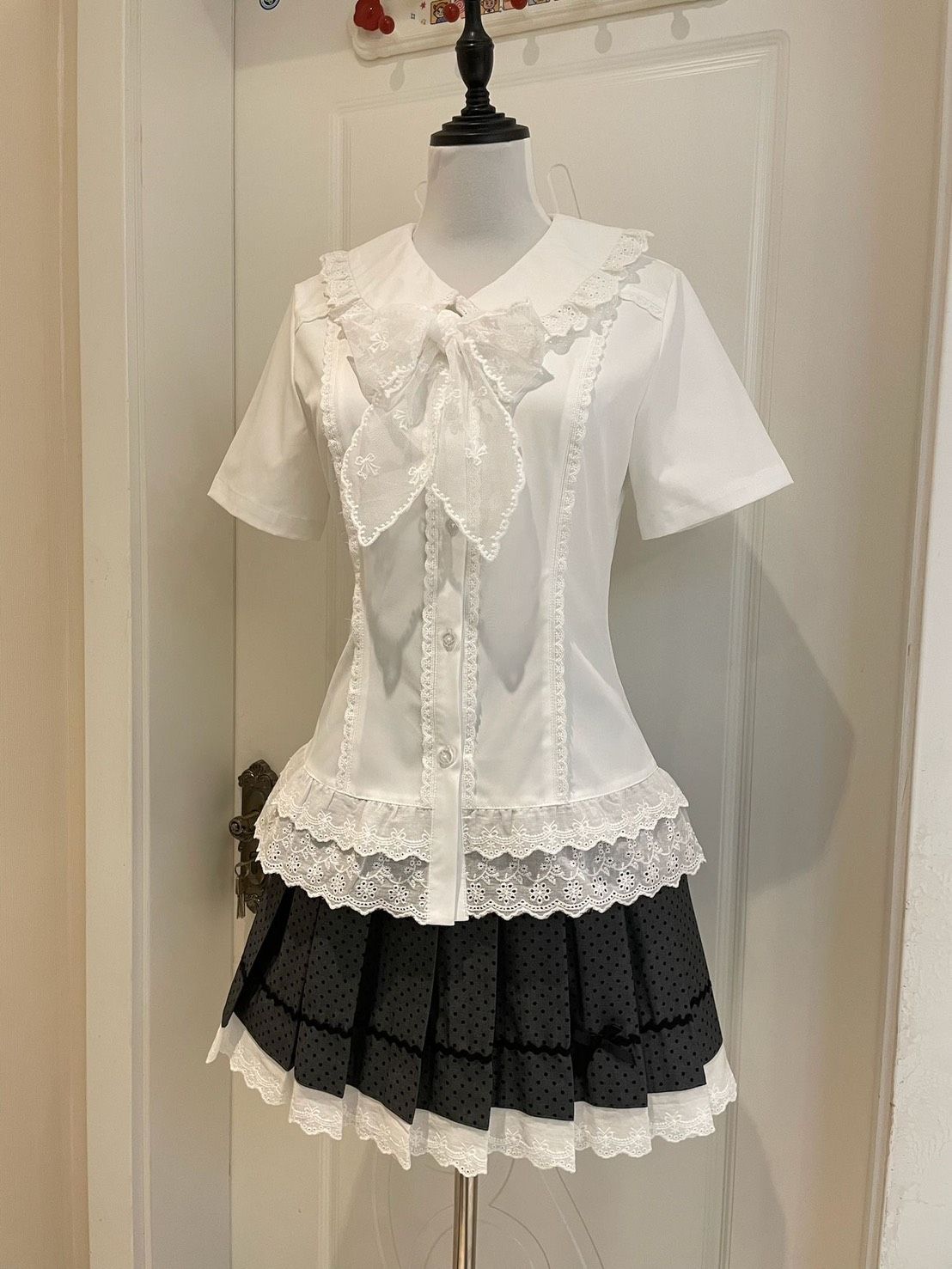 ꒰學院風蕾絲蝴蝶結jk套裝꒱♡襯衫+百褶裙