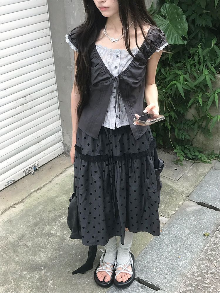 ꒰灰色復古古早感套裝꒱襯衫+中裙