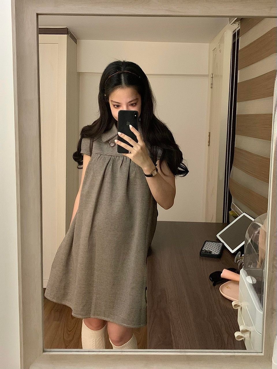 兩款-꒰日系古早復古娃娃領格紋連衣裙꒱♡