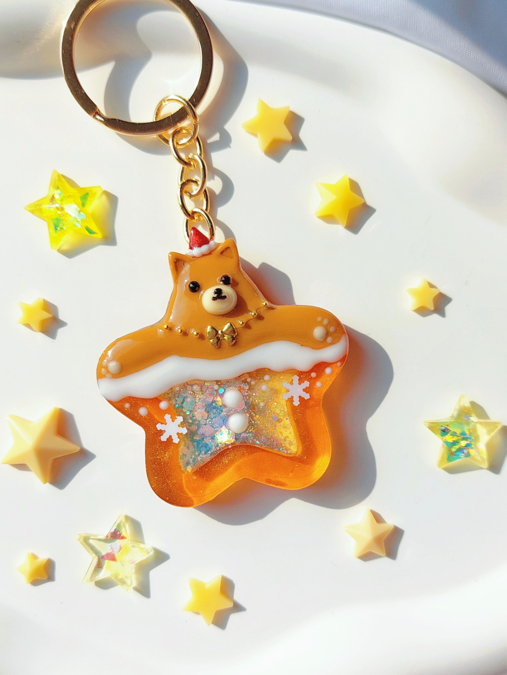 聖誕薑餅柴 雪景流沙鑰匙圈