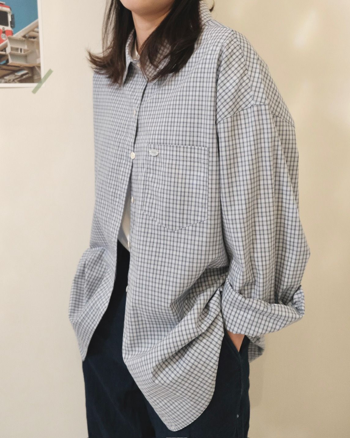 日常感格紋寬襯衫