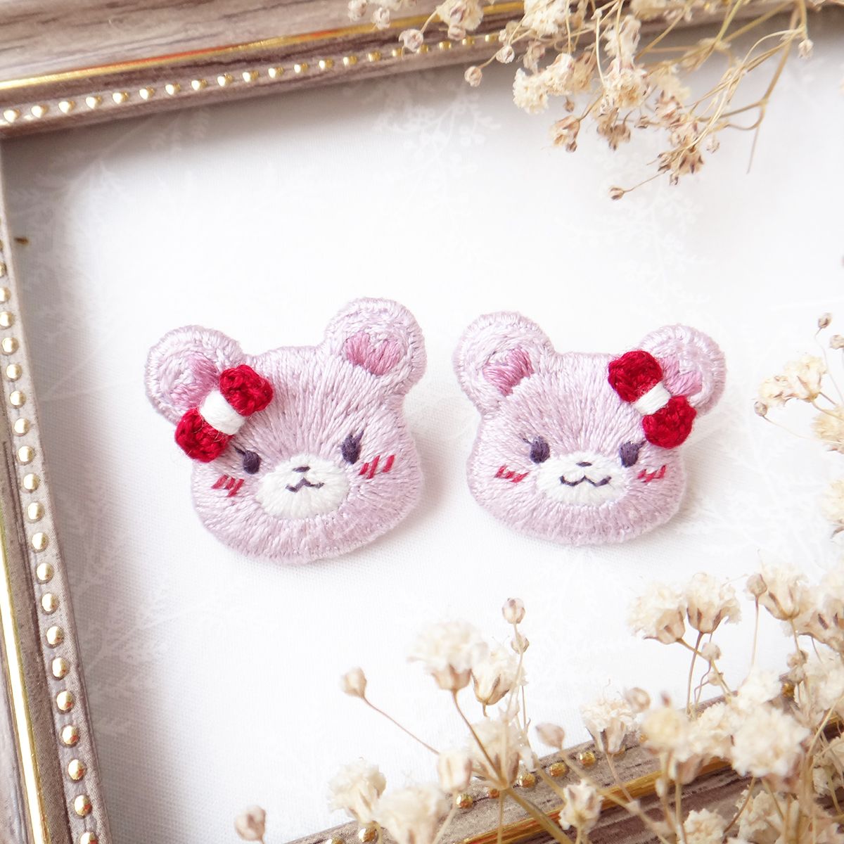 刺繡別針/5月生日熊-母女/安全別針
