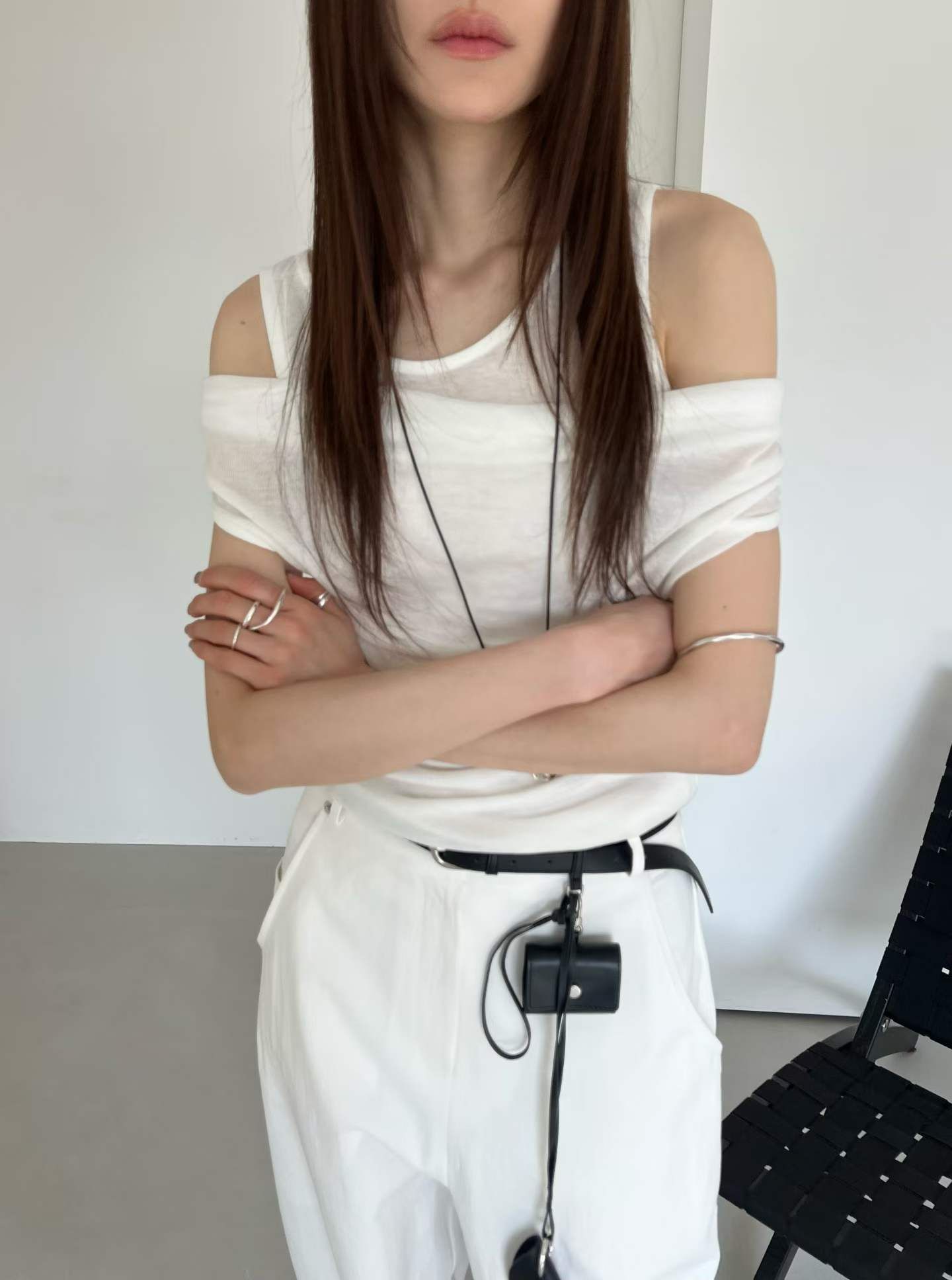 A15*慵懶多穿法垂領無袖背心（白／奶茶／深棕／煙灰／黑）