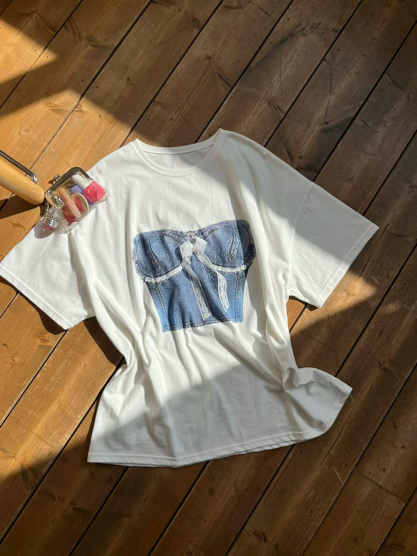 A24*丹寧馬甲印花oversize T