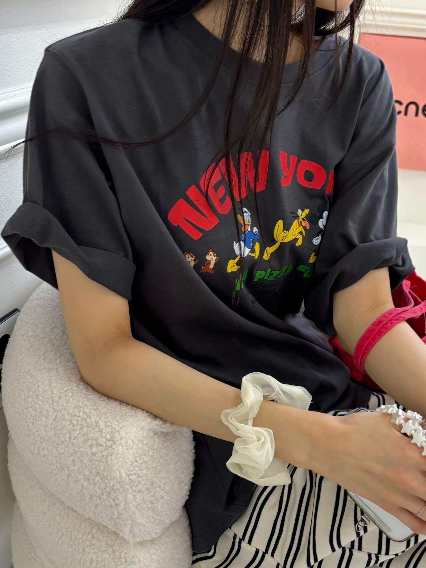 A25*復古卡通印花oversize T（ 白/白麻灰/炭灰）