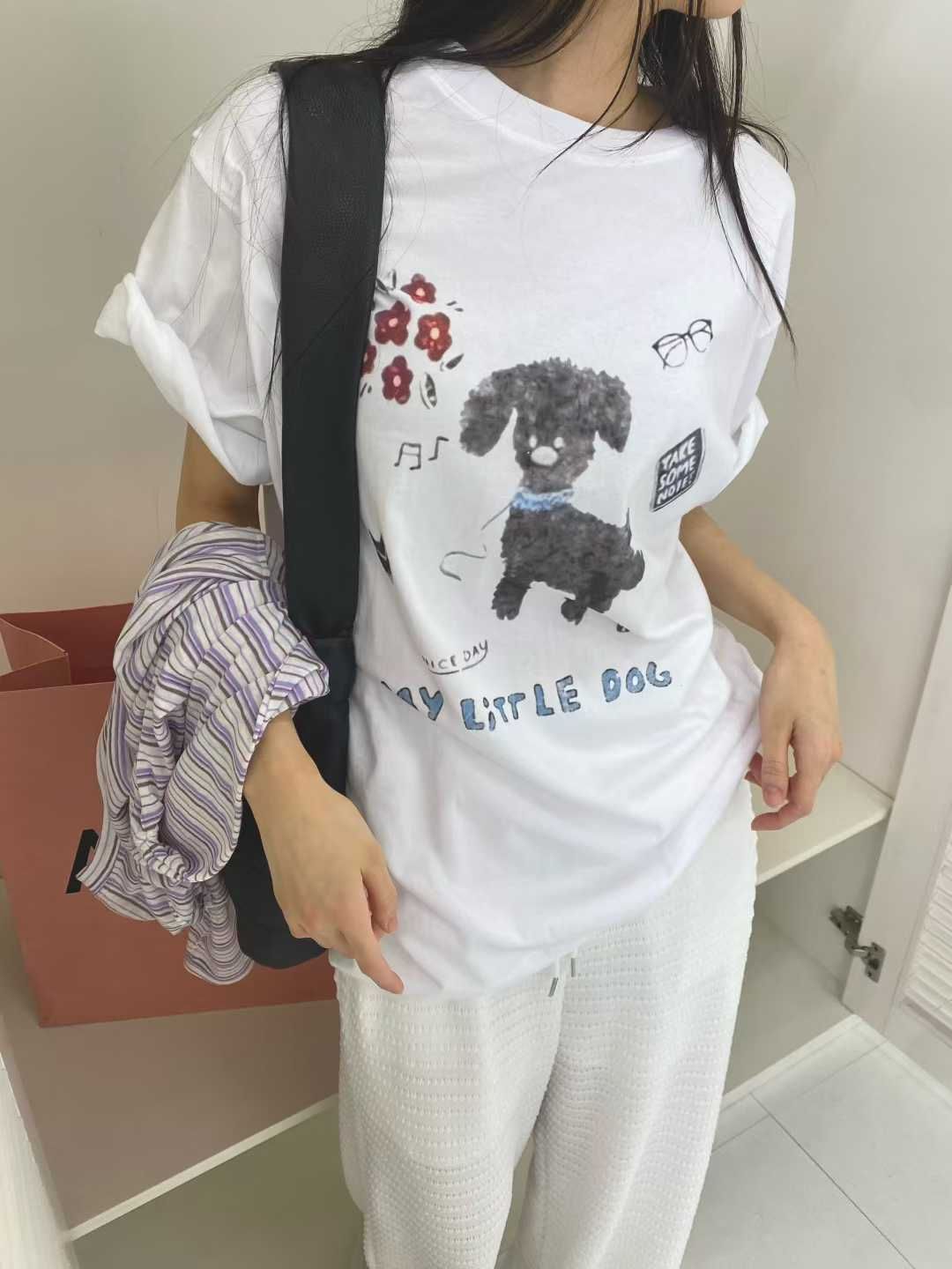 A26*小狗插畫oversize T（白／麻灰）