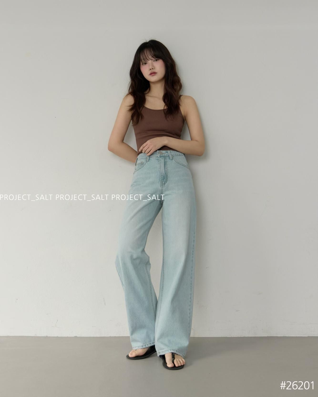 A28*水洗淺色直筒牛仔褲SML