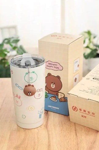 LINE FRIENDS不鏽鋼杯＋造型吊飾組（容量500ml，304不鏽鋼內膽）