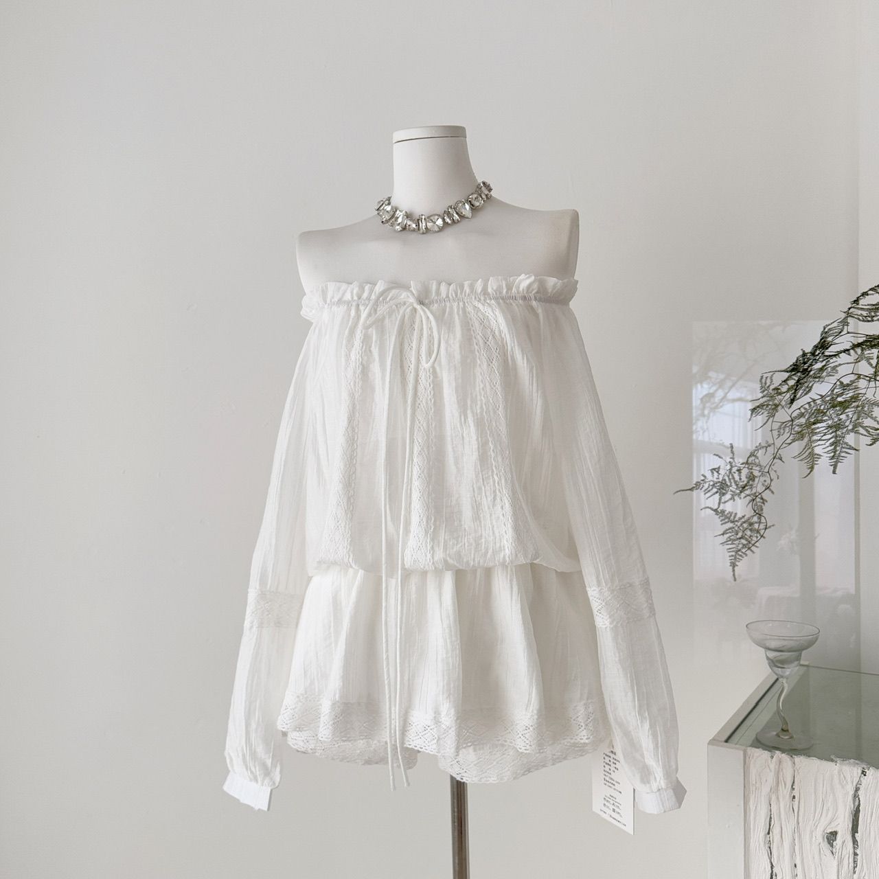 溫柔風一字領露肩洋裝三件套裝