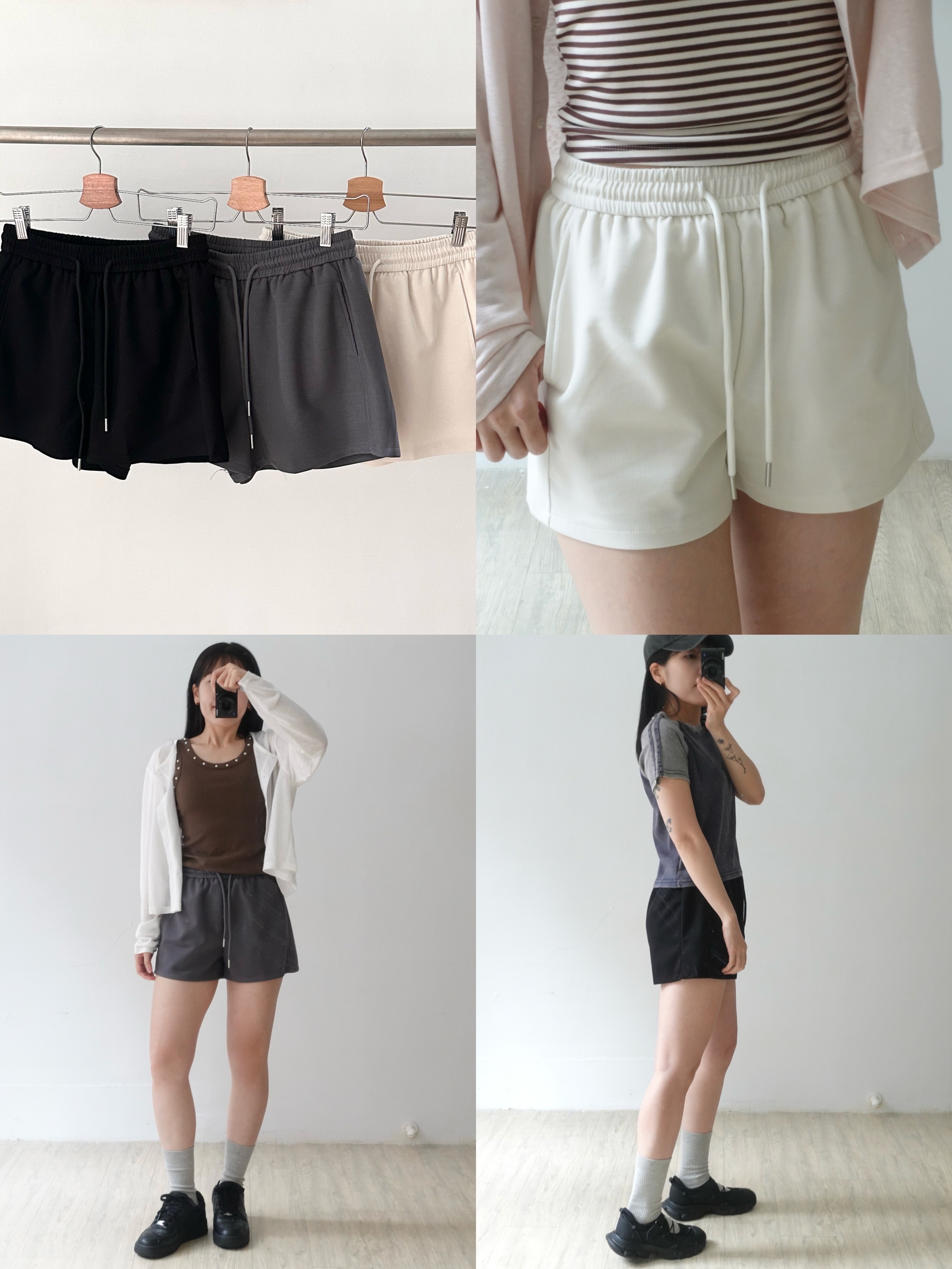 版型超好！夏日降溫感～涼涼舒服坑紋面料翹臀短褲-3色（S-L鬆緊褲頭可穿）