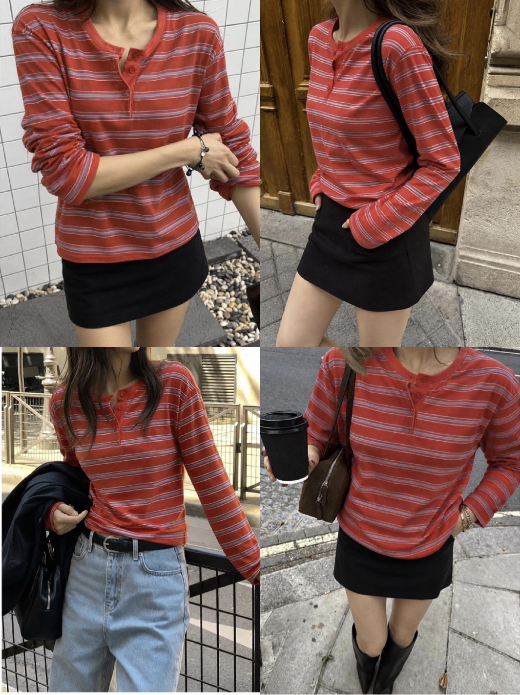Korea🇰🇷圓領排扣條T 3color