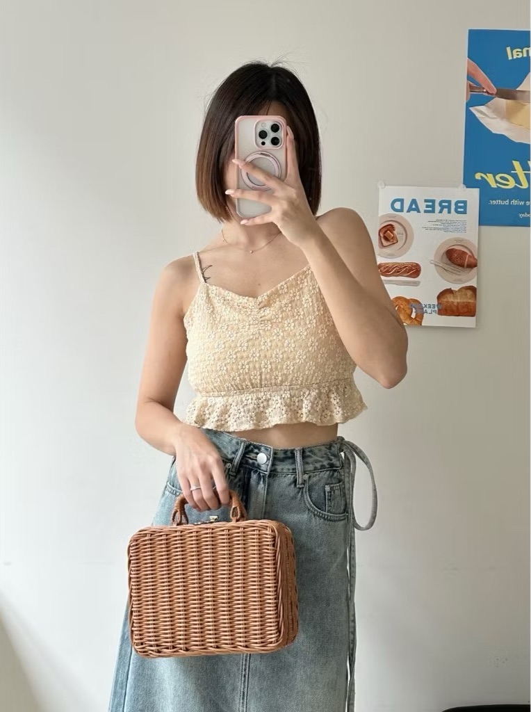🛒緹花後綁帶細肩背心